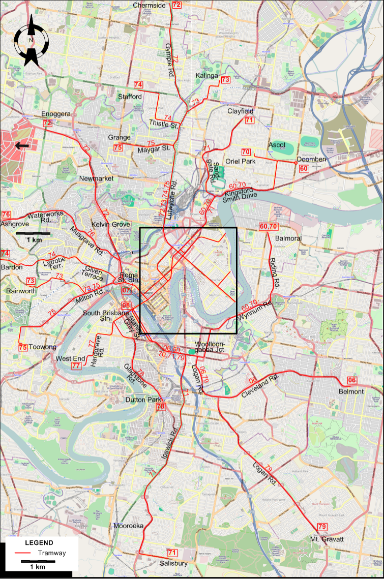 Brisbane-1961 tram map