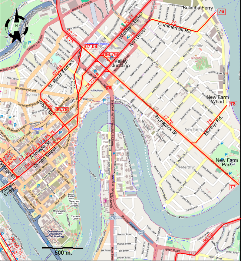 Brisbane-1961 downtown tram map