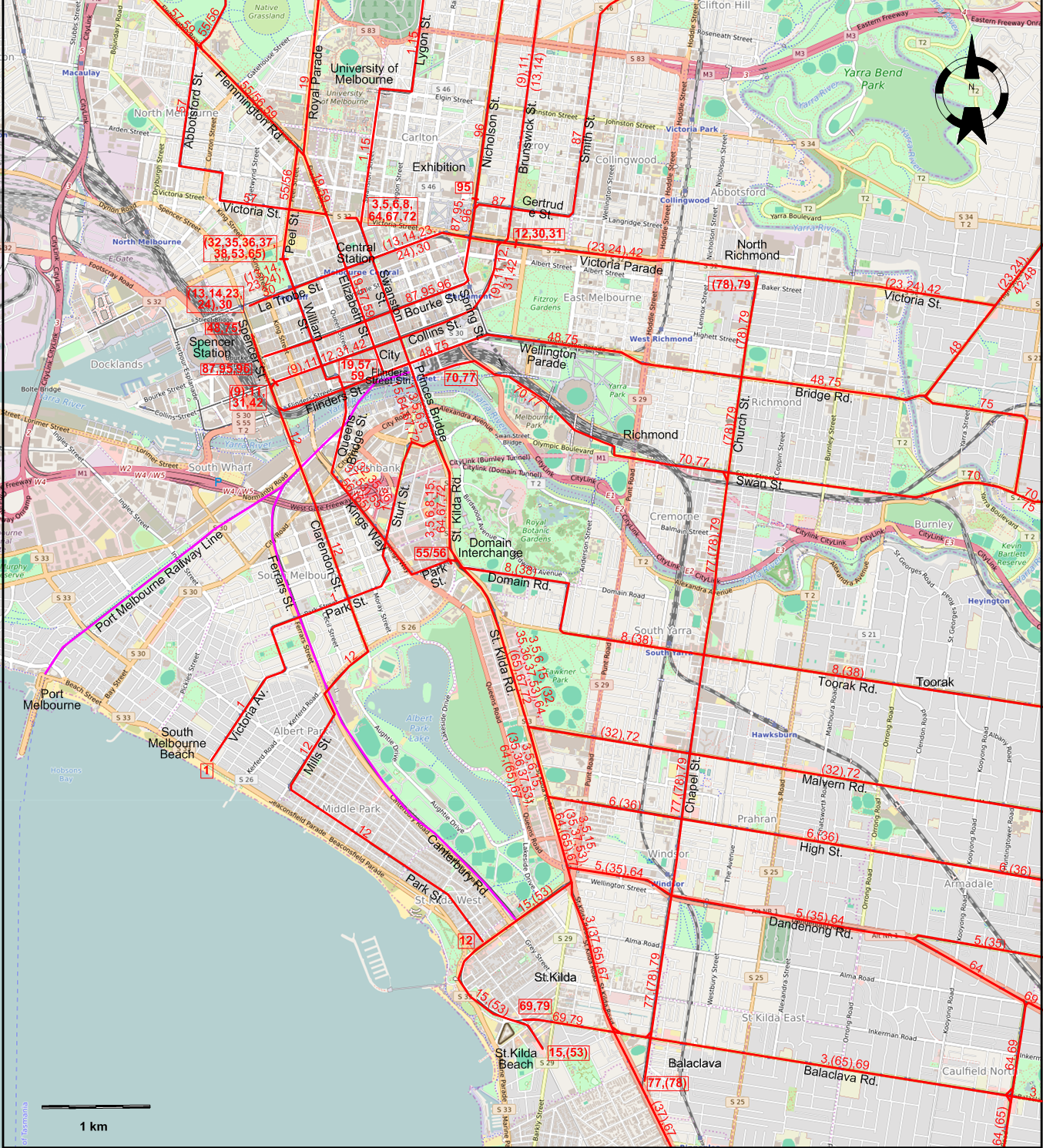 Melbourne-1984 downtown tram map