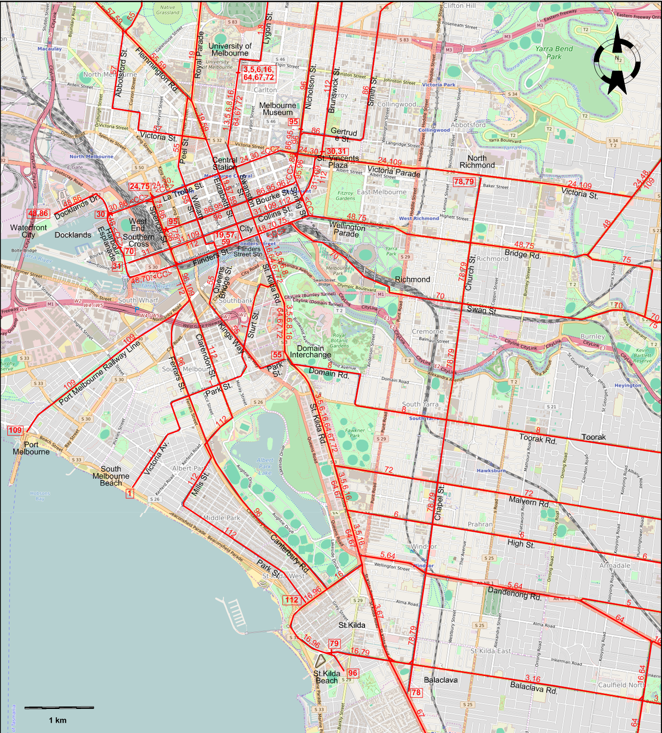 Melbourne-2008 downtown tram map