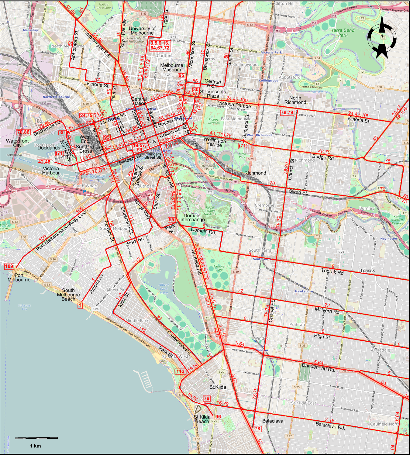 Melbourne-2009 downtown tram map