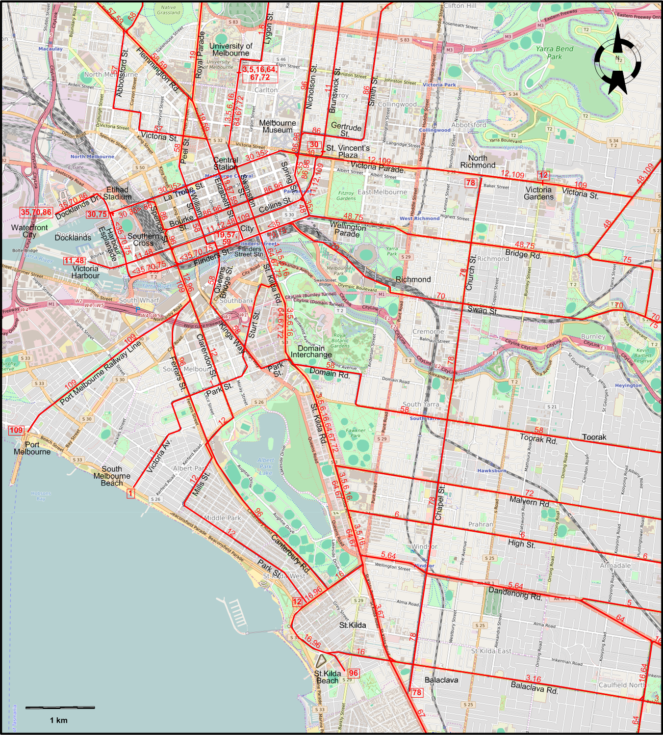 Melbourne-2023 downtown tram map