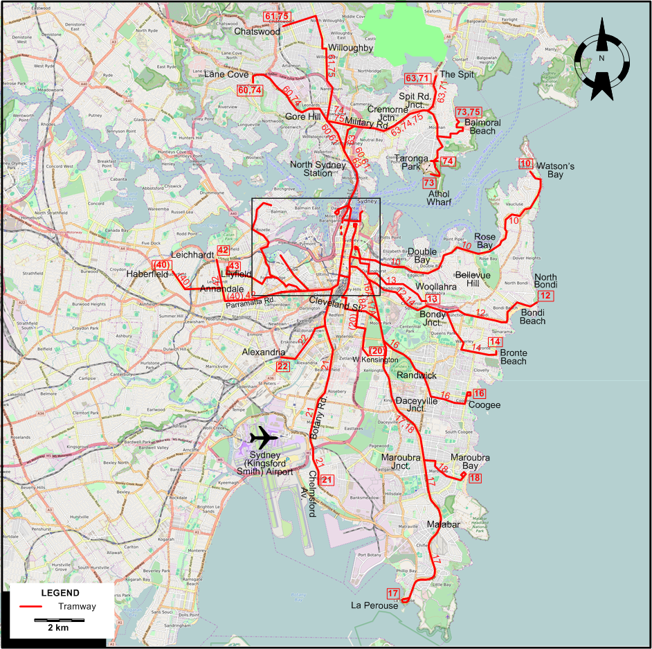 Sydney-1958 tram map