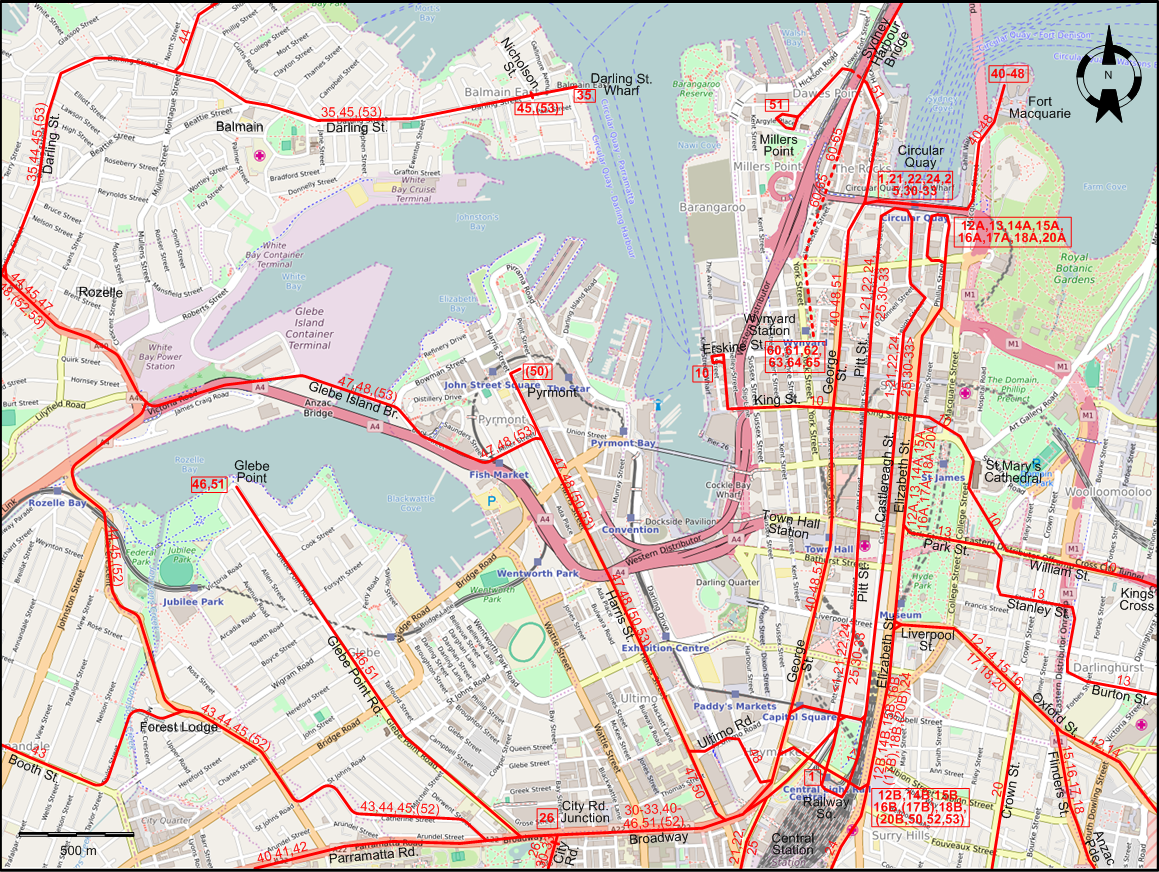 Sydney-1947 downtown tram map