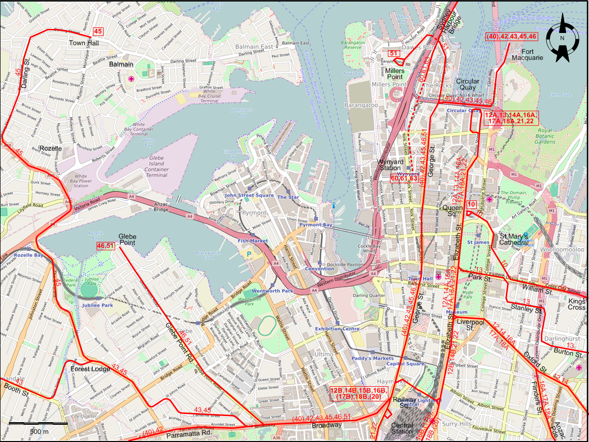 Sydney-1958 downtown tram map