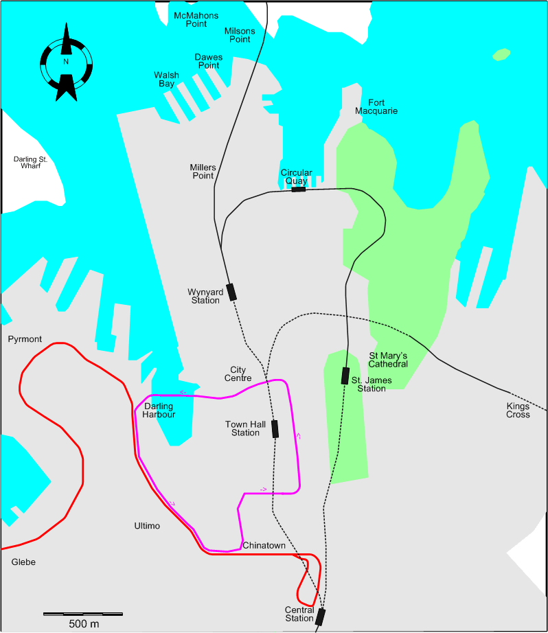 Sydney-2009 downtown tram map