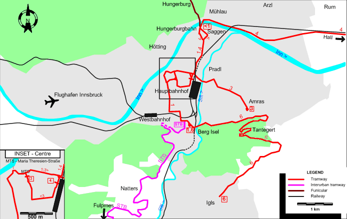 Innsbruck 1965 tram map