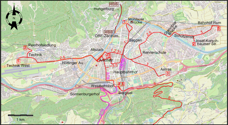 Innsbruck north 2023 tram map