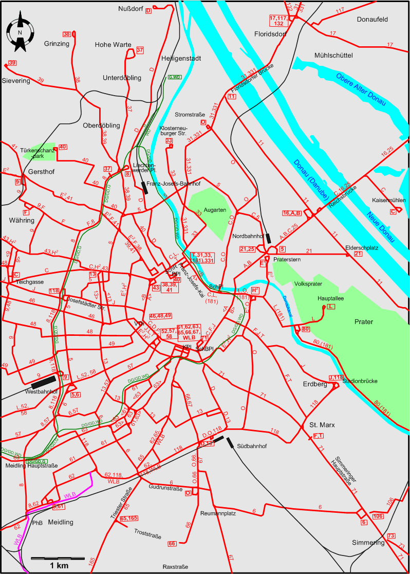 Vienna 1953 downtown tram map