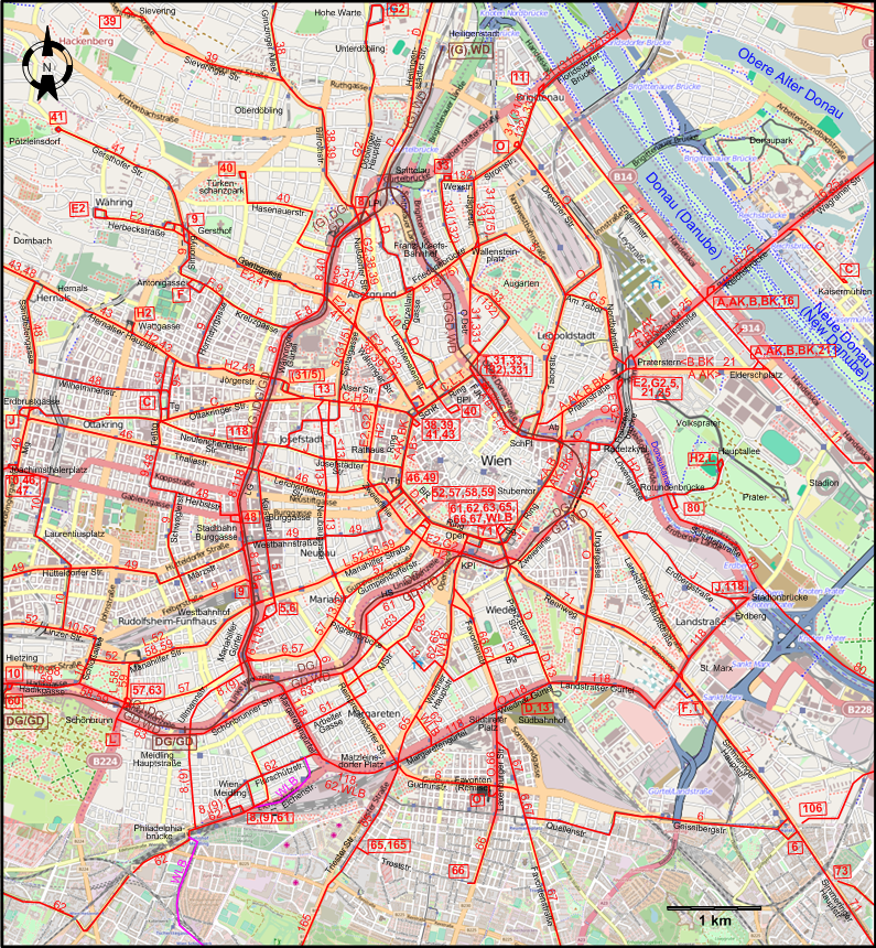 Vienna 1953 downtown tram map