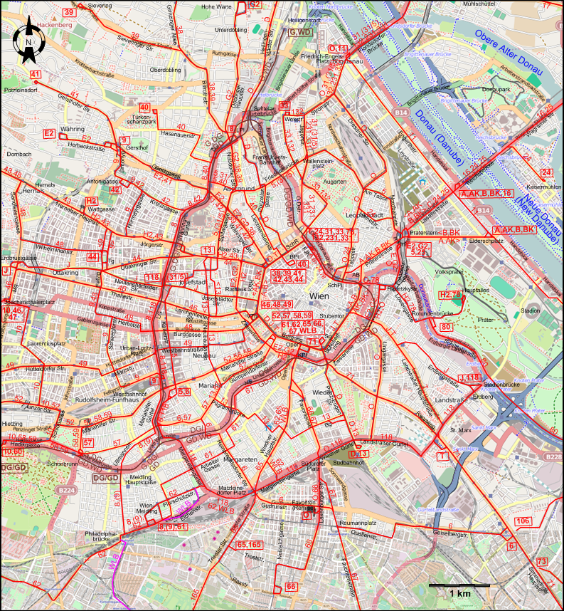 Vienna 1960 downtown tram map