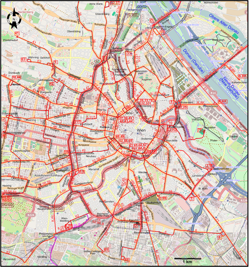 Vienna 1972 downtown tram map