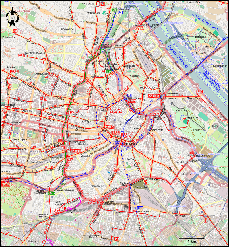 Vienna 1984 downtown tram map