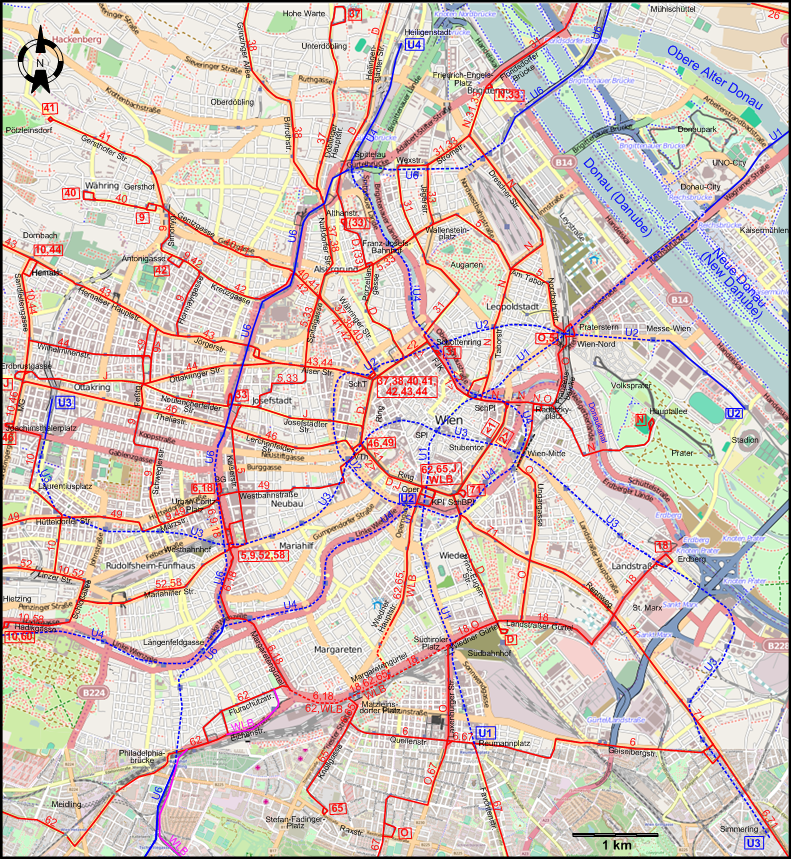 Vienna 2008 downtown tram map