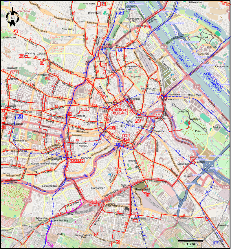 Vienna 2017 downtown tram map