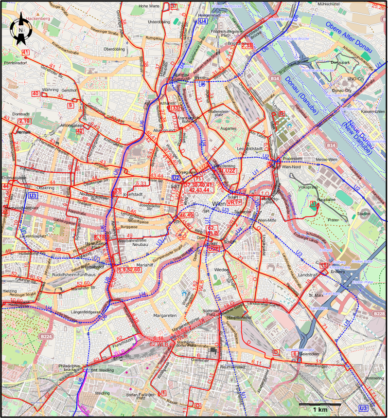 Vienna 2021 downtown tram map