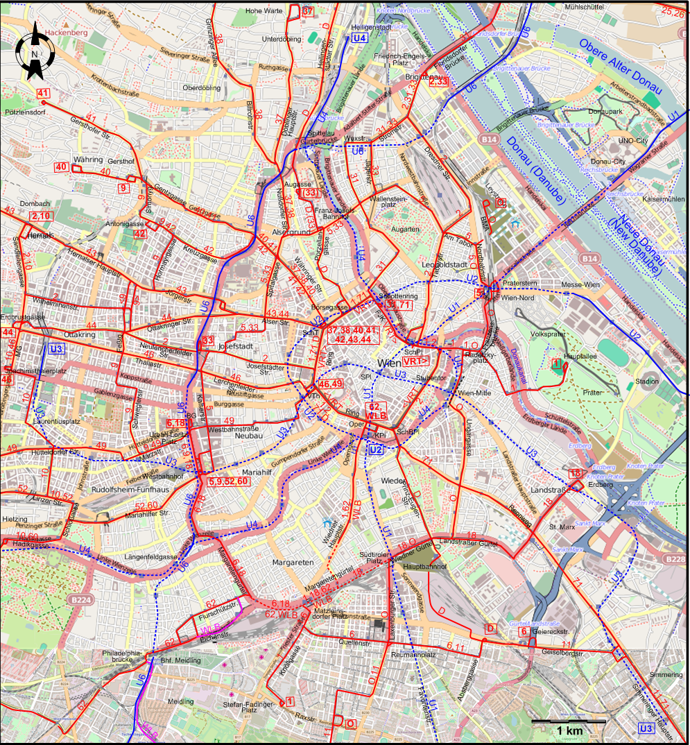 Vienna 2024 downtown tram map