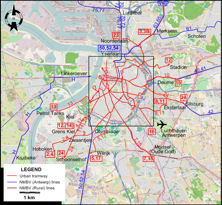 Antwerp 1949 tram map