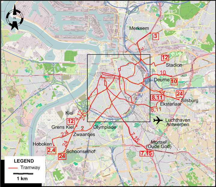 Antwerp 1975 tram map