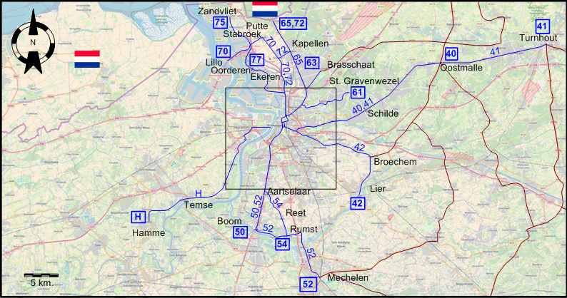Antwerp 1949 extended tram map
