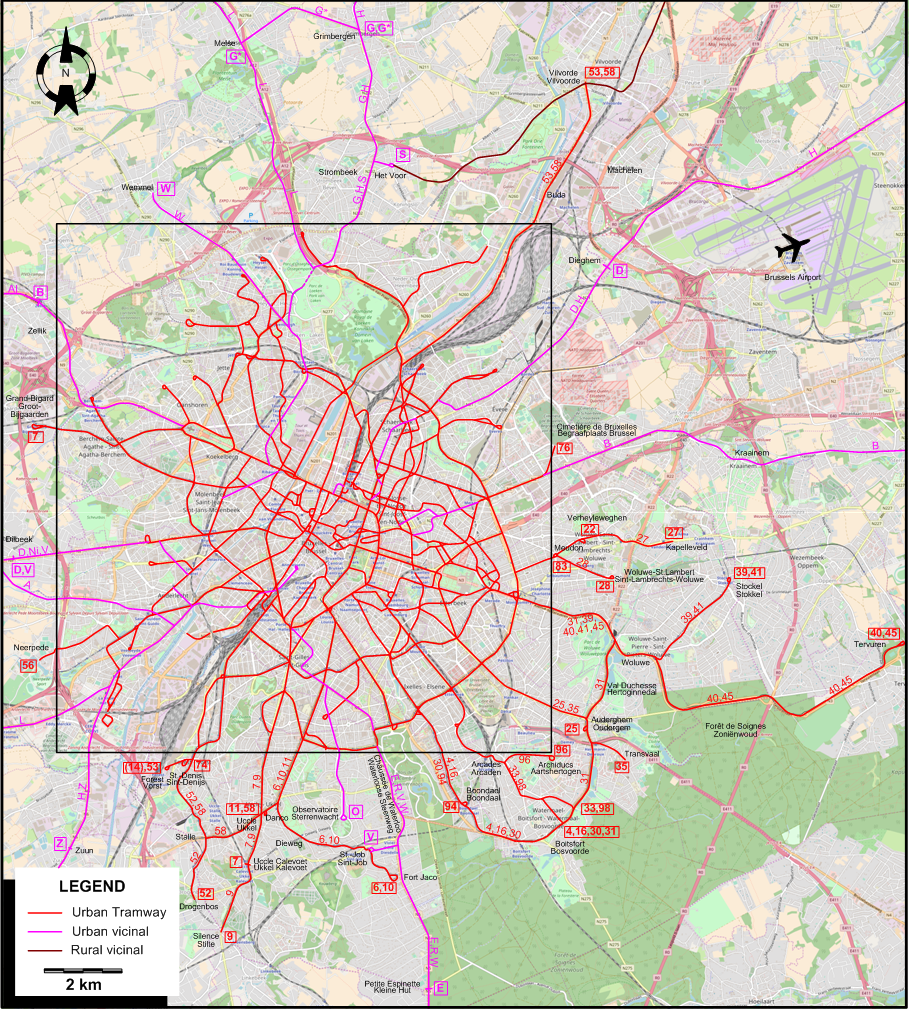 Brussels 1952 tram map