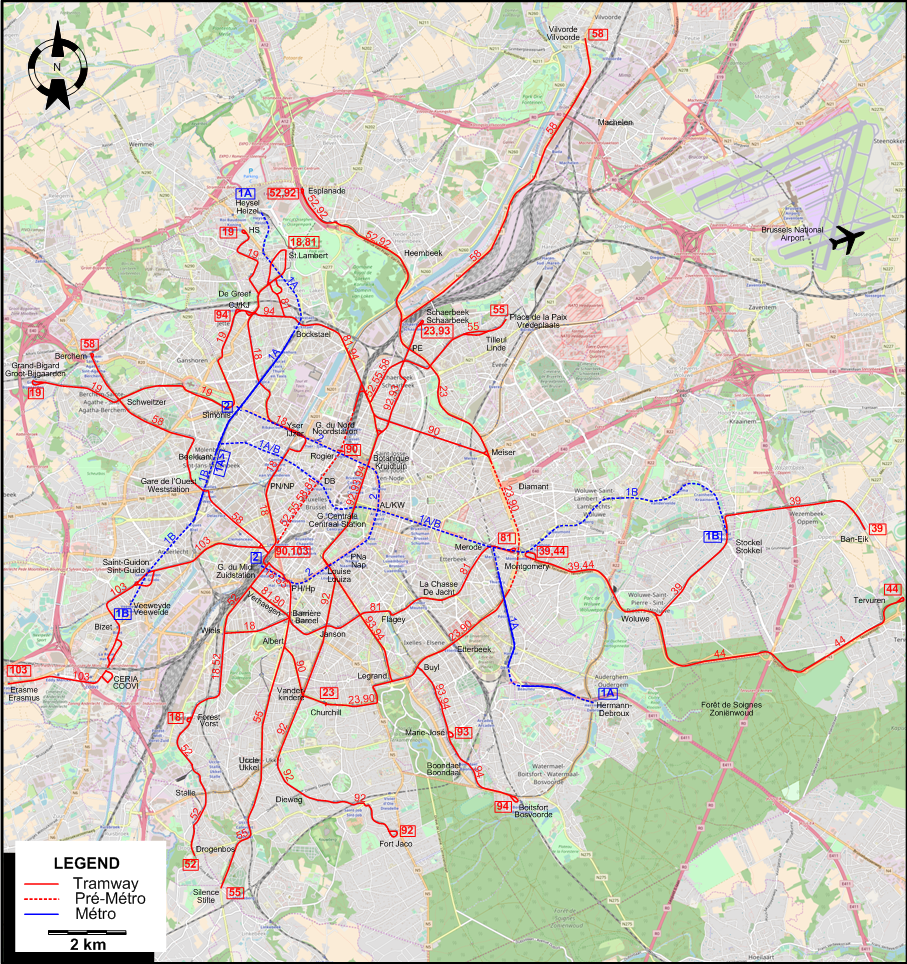 Brussels tram map