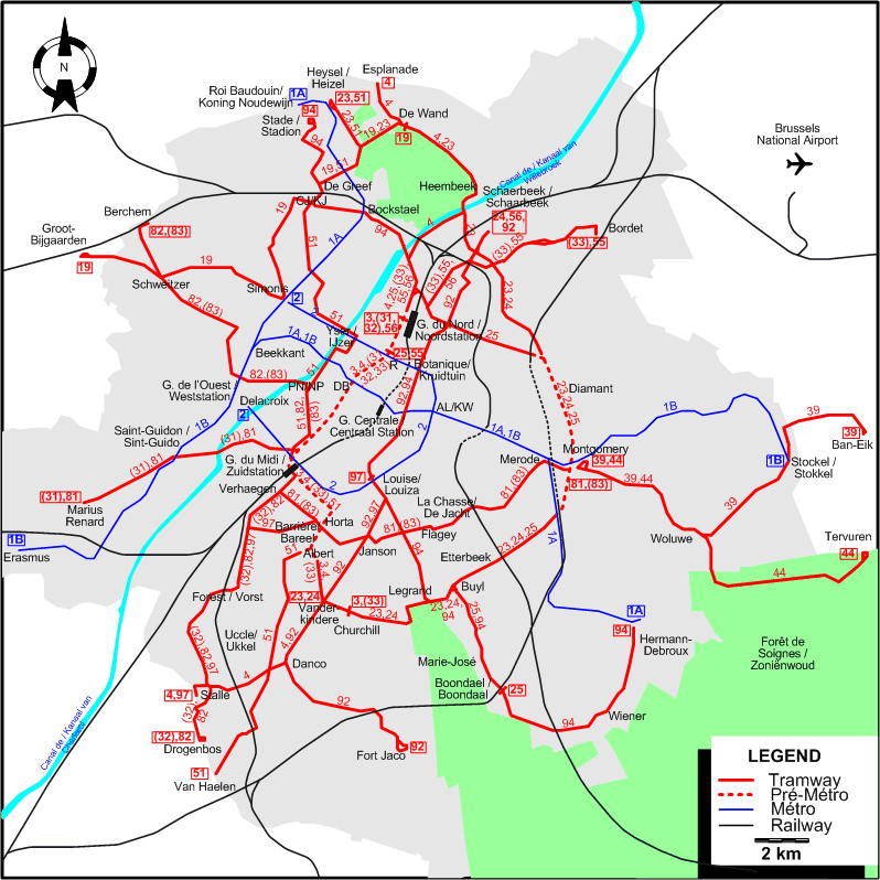 Brussels tram map