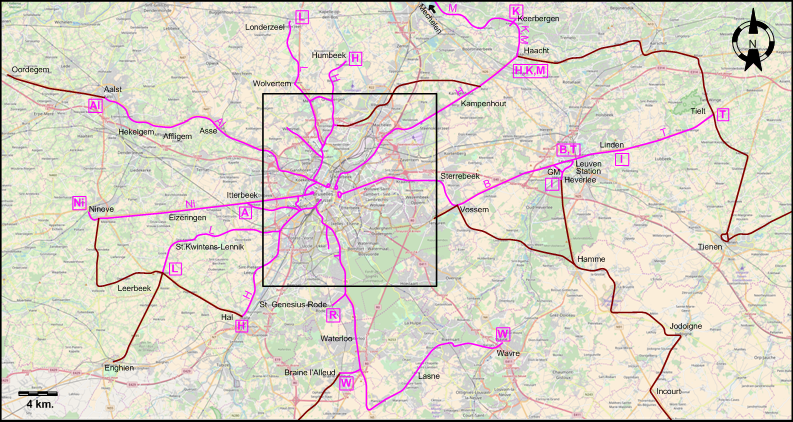 Brussels 1952 extended tram map