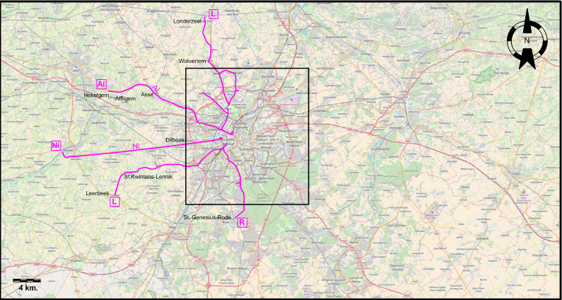 Brussels 1968 extended tram map