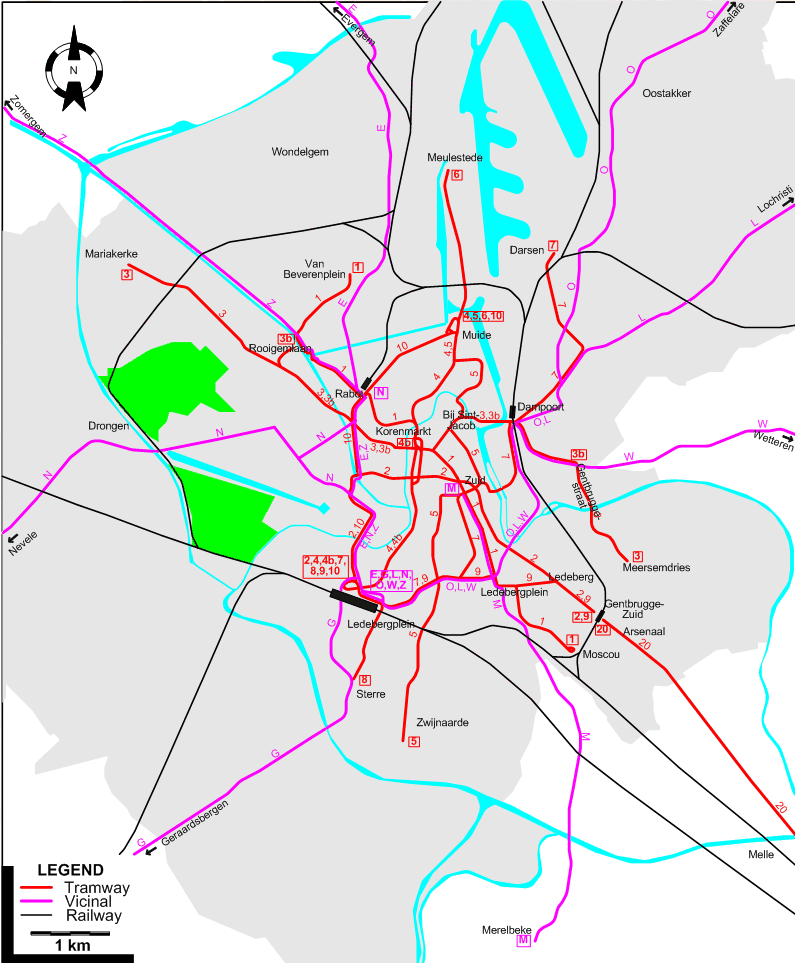 Ghent 1950 tram map