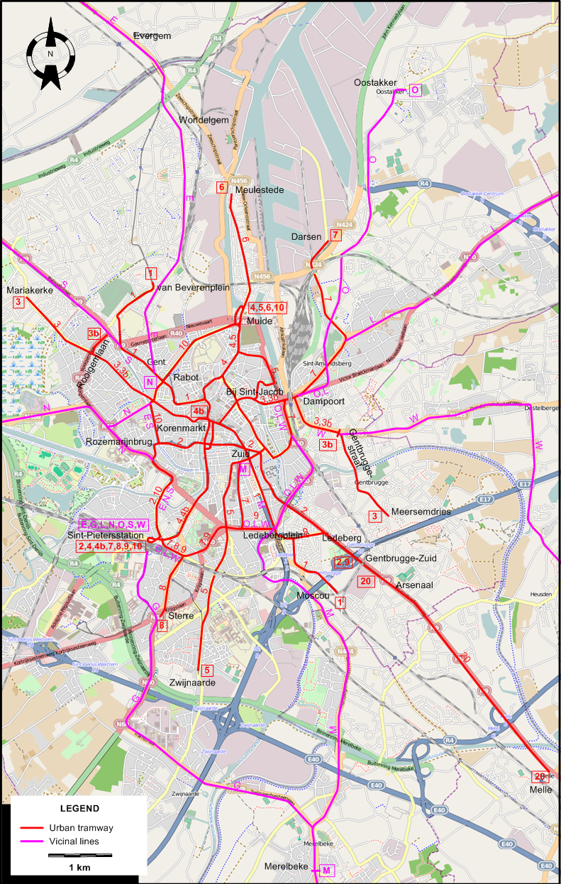 Ghent 1950 tram map