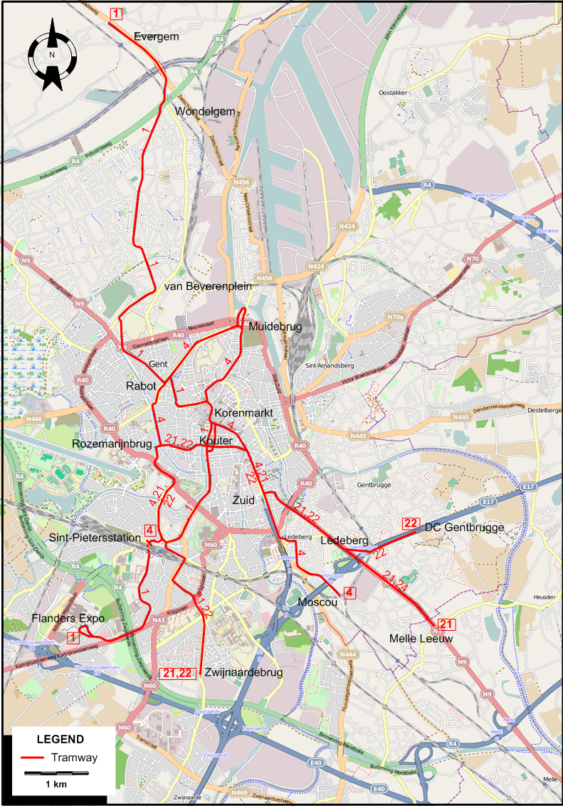Ghent 2008 tram map
