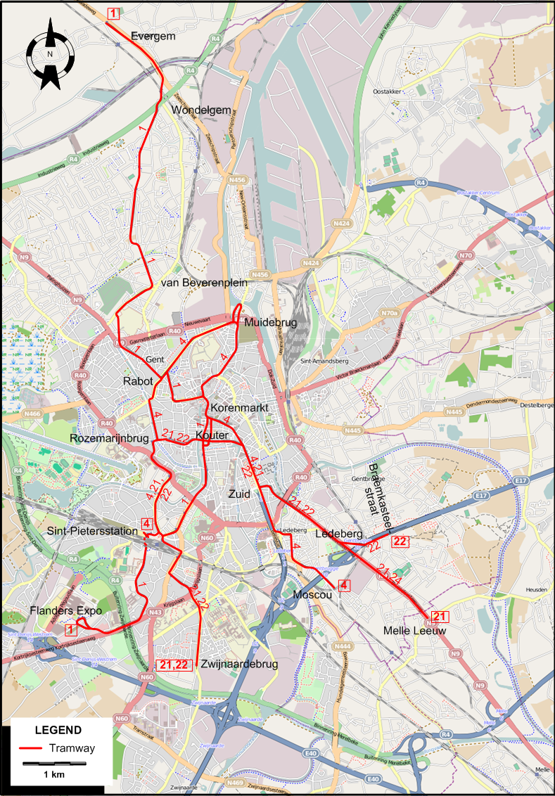 Ghent 2010 tram map