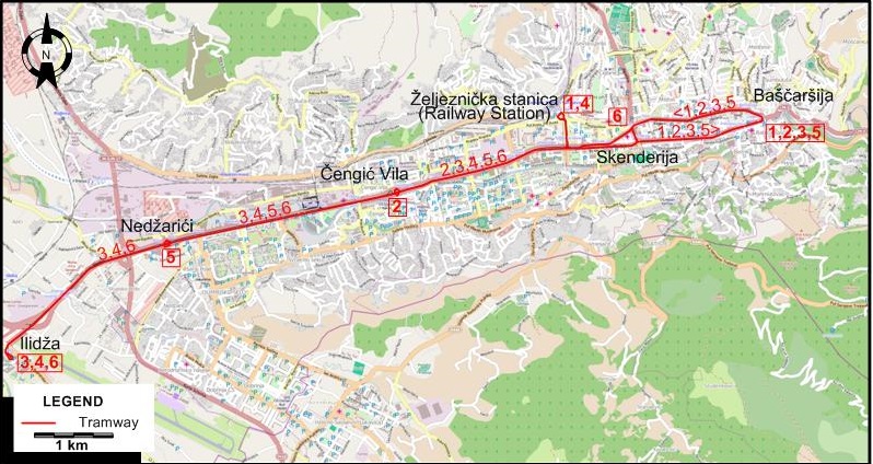Sarajevo tram map 2014