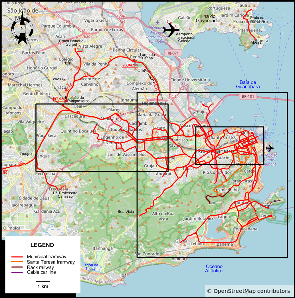 Rio de Janeiro tram map 1958