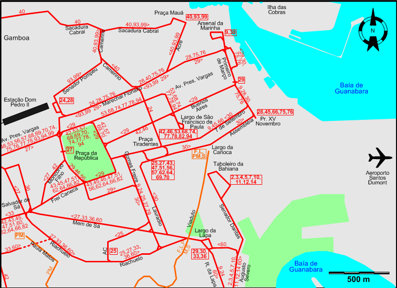 Rio de Janeiro tram map 1958