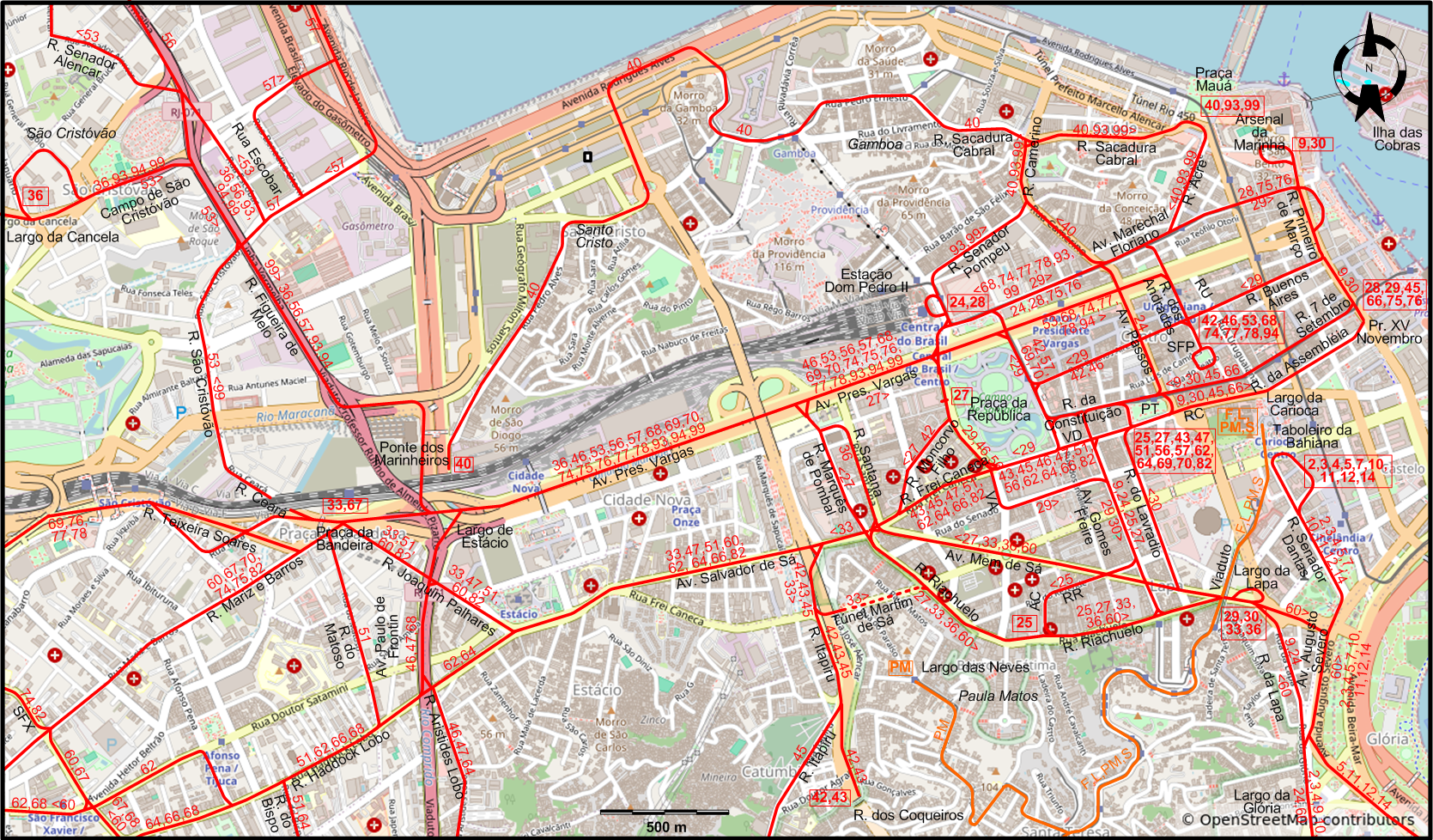 Rio de Janeiro downtown tram map 1958