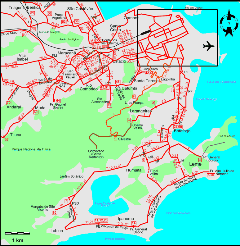 Rio de Janeiro tram map 1958