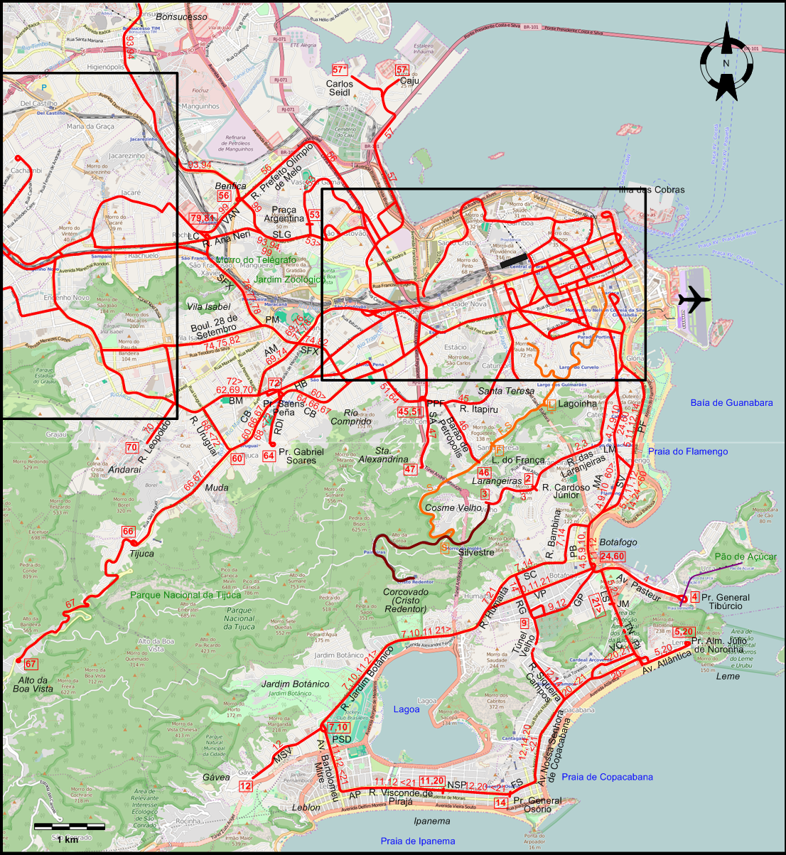 Rio de Janeiro centre tram map 1958