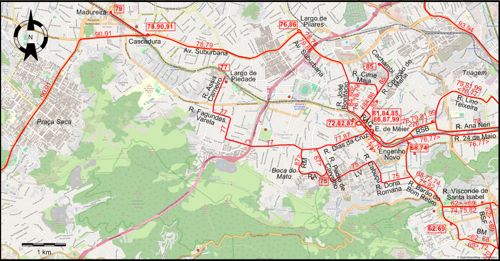 Rio de Janeiro west tram map 1958