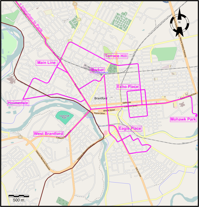 Brantford tram map 1929