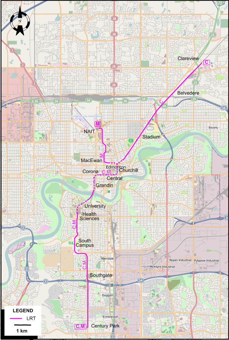 Edmonton tram map 2015