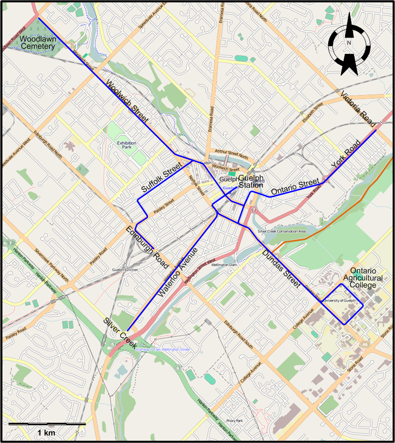 Guelph tram map 1929