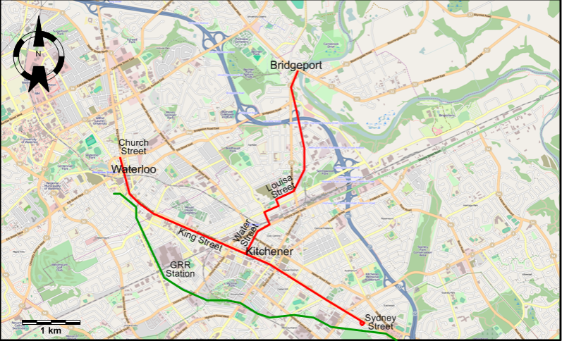 Kitchener-Waterloo tram map 1929