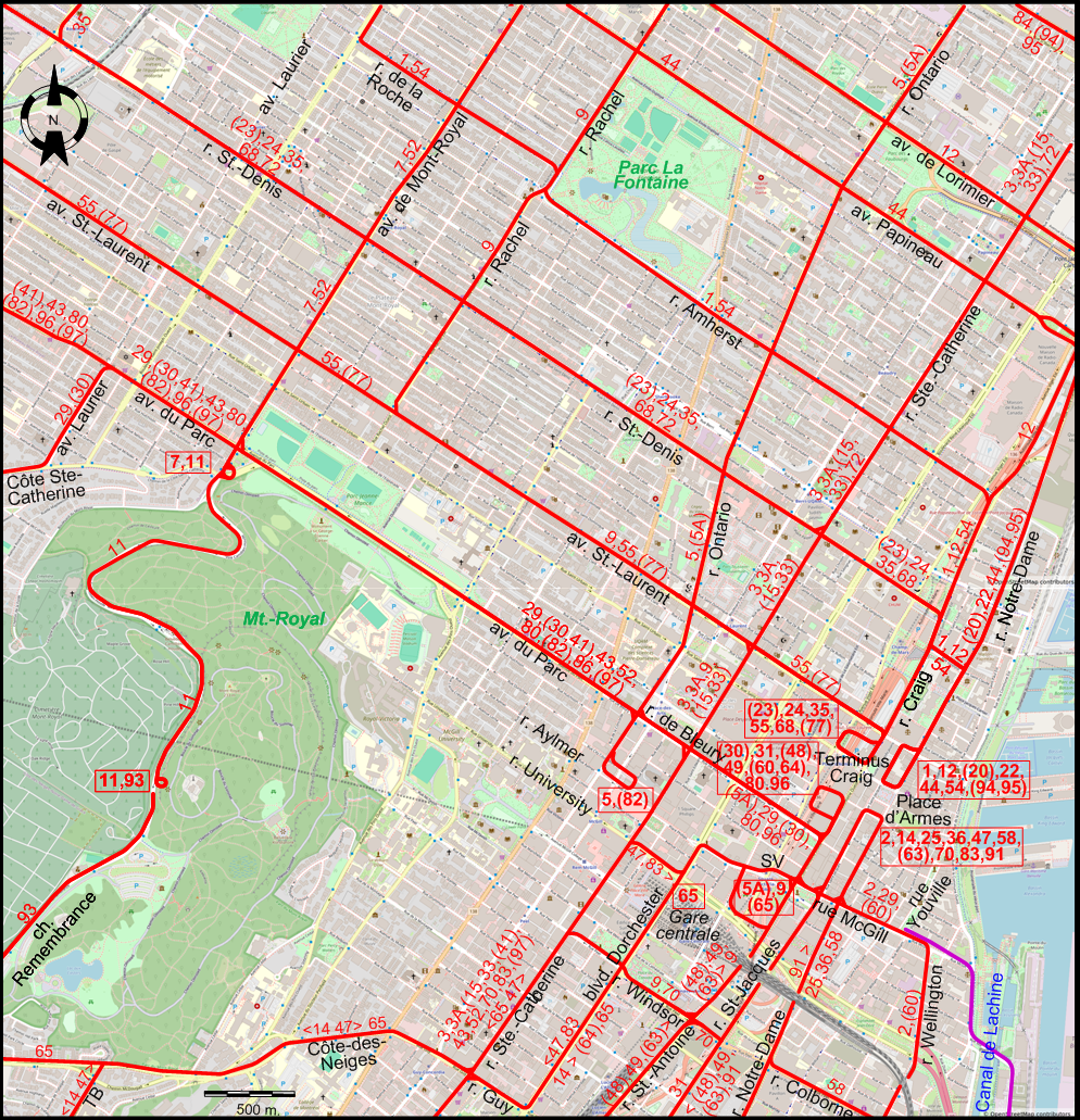 Montreal 1941 downtown tram map