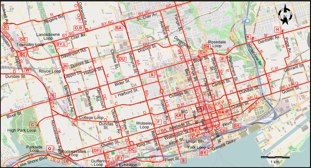 Toronto downtown tram map 1945