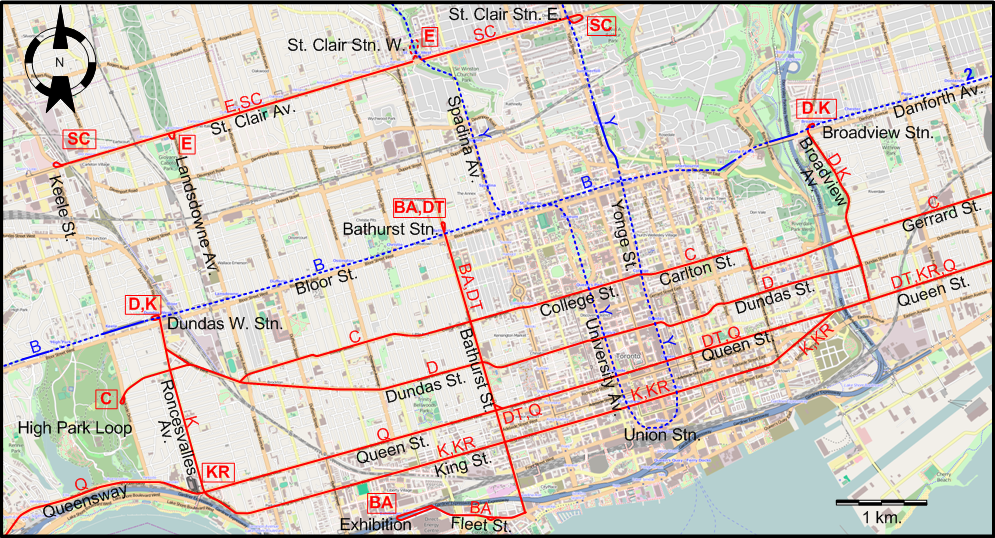 Toronto downtown tram map 1978