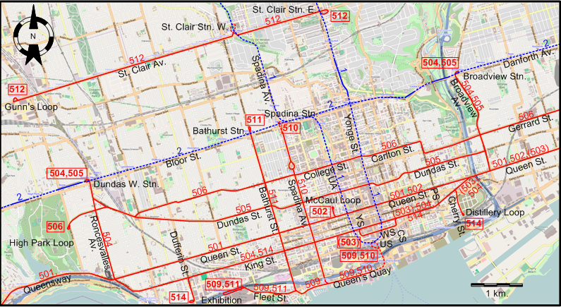 Toronto downtown tram map 2016