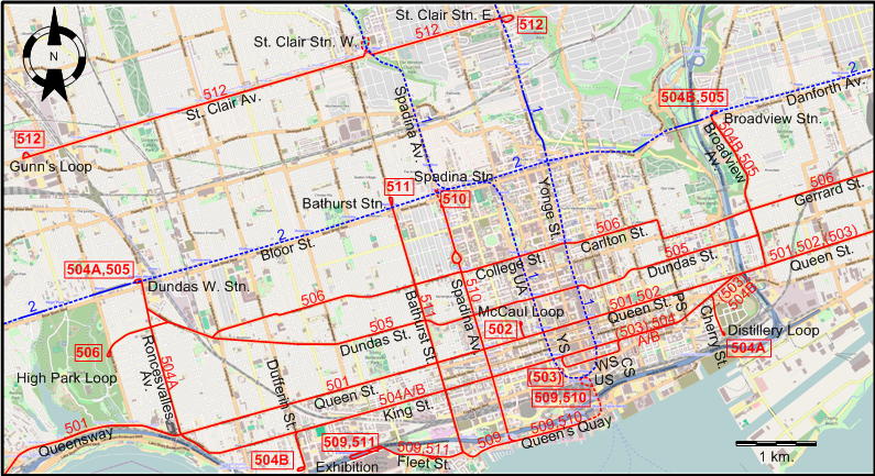 Toronto downtown tram map 2018