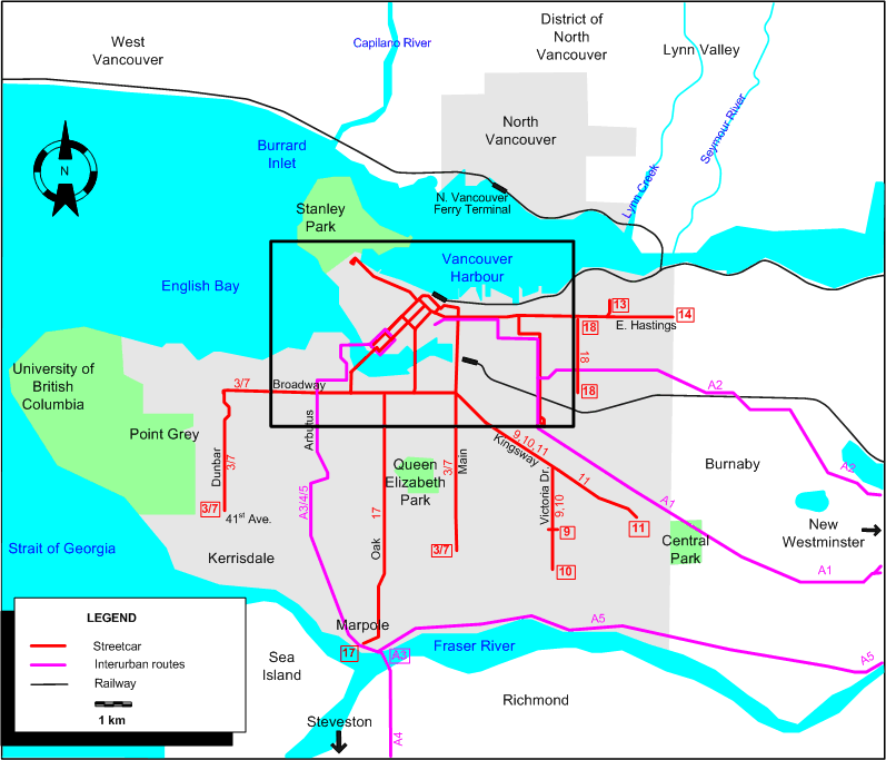 Vancouver tram map 1949